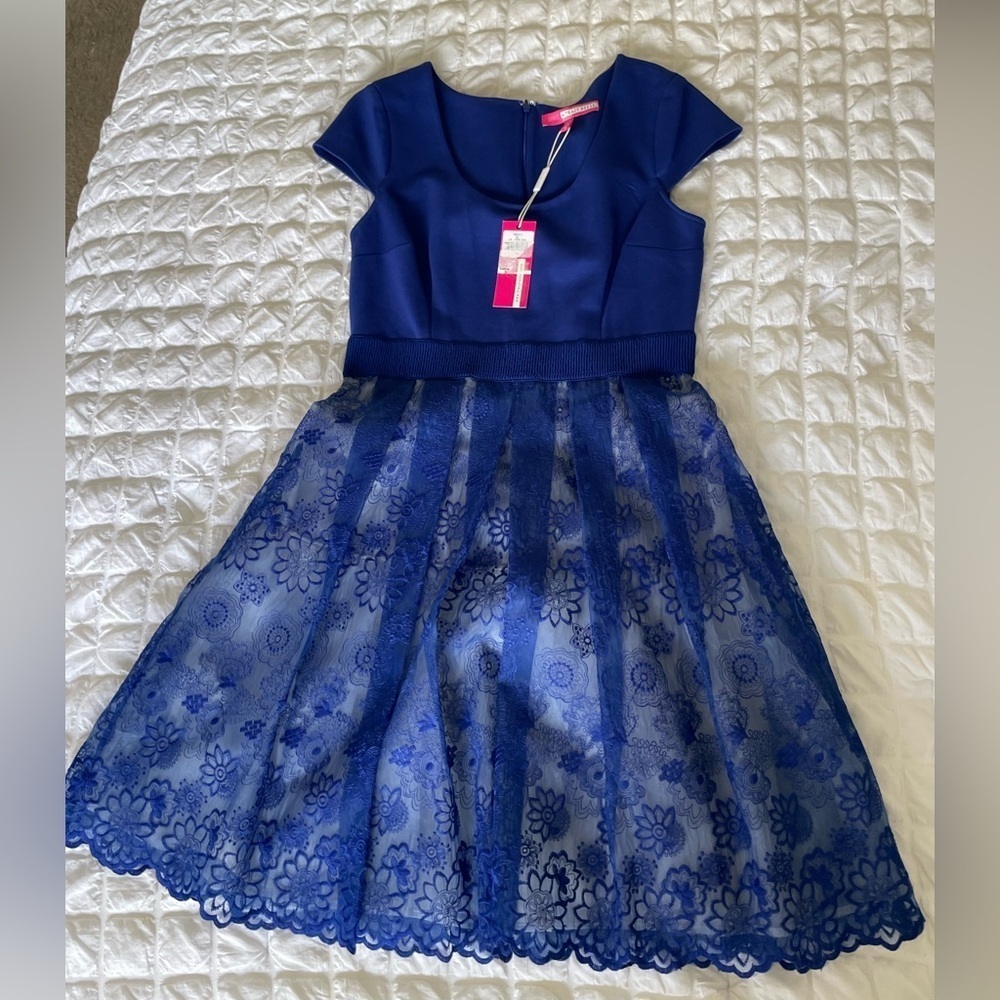 Plenty By Tracy Reese Blue Fit and Flare Flutter Sleeve Dress